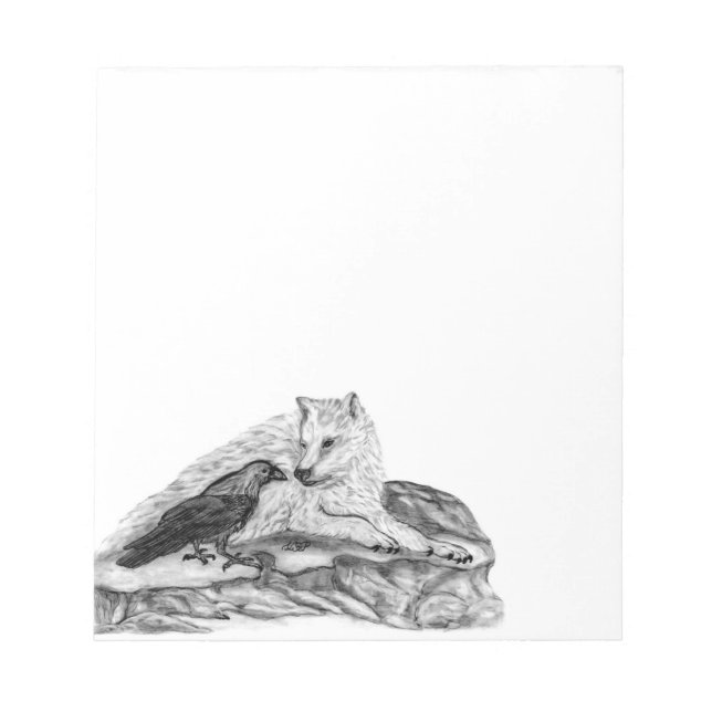 Bloco De Notas Wolf e Raven design preto e branco (Frente)