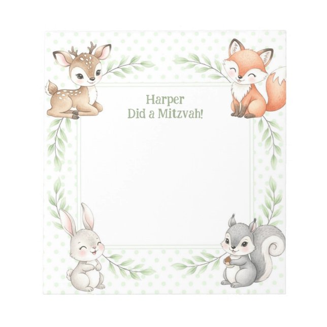 Bloco De Notas Woodland Animal Personalizado Mitzvah Notas Notepa (Frente)