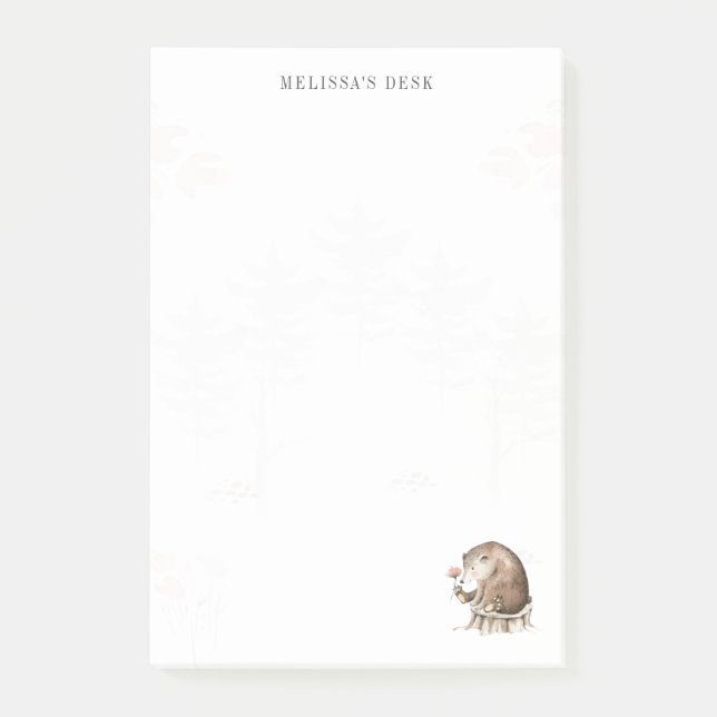 Bloco De Notas Woodland Bear Modern Na moda Watercolor (Frente)