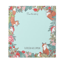 Bloco De Notas Woodland Blue Fox Foxes Forest Folha Personalizada