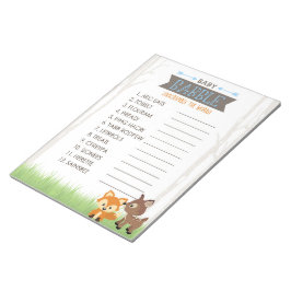 Bloco De Notas Word Scramble Blue Woodland Chá de fraldas Game Pa