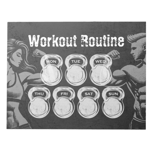 Bloco De Notas Workout Routine Weekly Planner Chic Gym Kettlebell (Frente)