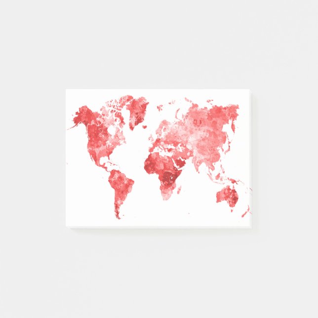 Bloco De Notas World map in watercolor Red (Frente)