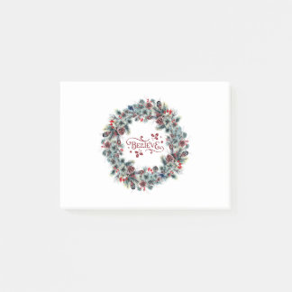 Bloco De Notas Wreath de Natal BELIEVE Typografia