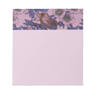 Bloco De Notas Wren e hellebore, rosa e violeta