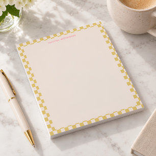 Bloco De Notas Xadrez Amarelo Nome Rosa Préppy Minimalista