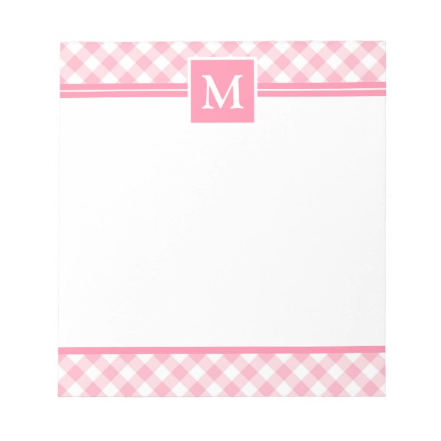 Bloco De Notas Xadrez bebê rosa Monograma (Frente)