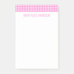 Bloco De Notas Xadrez de Gingham, rosa e branco, personalizada