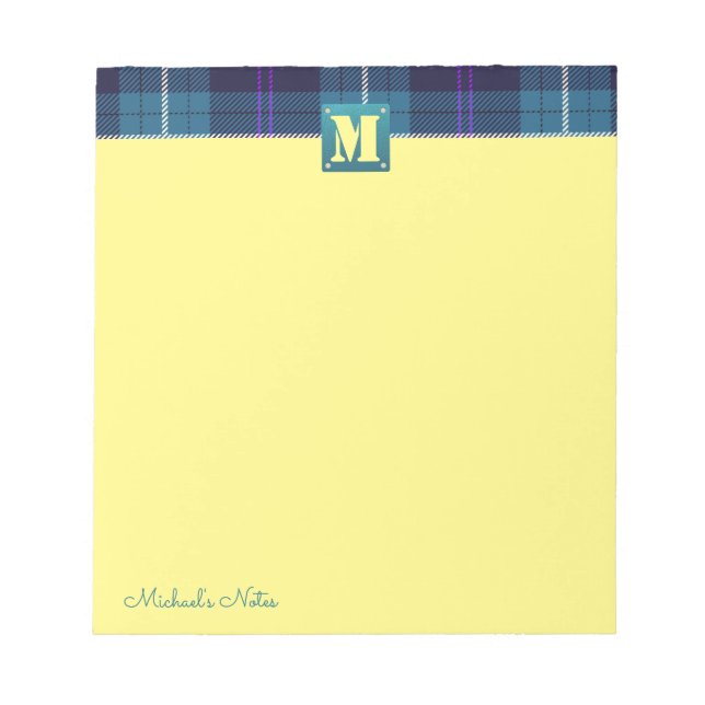 Bloco De Notas Xadrez de Script Personalizado Tartan Leather Mono (Frente)