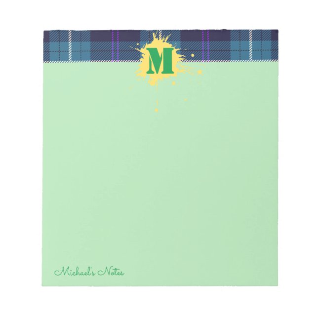 Bloco De Notas Xadrez de Script Personalizado Tartan Splash Monog (Frente)
