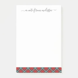 Bloco De Notas Xadrez de Tartan Verde Vermelho Personalizado Nata