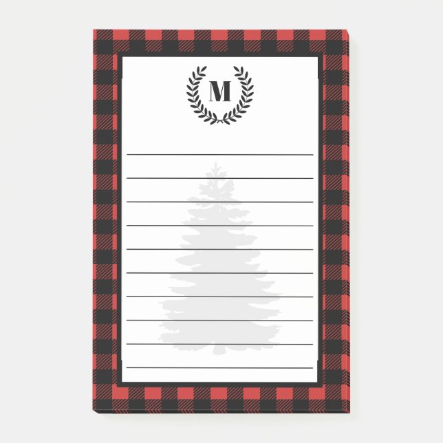 Bloco De Notas Xadrez e Laureles Rustic Buffalo Check | Monograma (Frente)