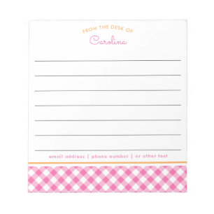 Bloco De Notas Xadrez Feminino Rosa e Laranja com Linhas
