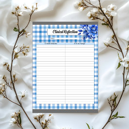 Bloco De Notas Xadrez Floral Azul_ Reflexão Clínica