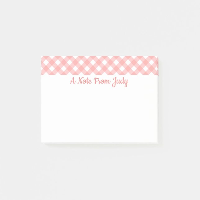 Bloco De Notas Xadrez Rosa Bege Padrão de Gingham (Frente)