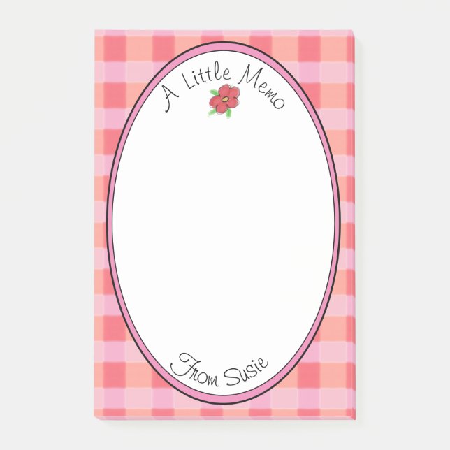 Bloco De Notas Xadrez Rosa Girly Design (Frente)