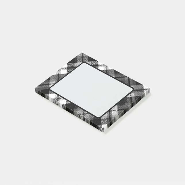 Bloco De Notas Xadrez Verificação de Tartan Black White Farmhouse (Inclinado)