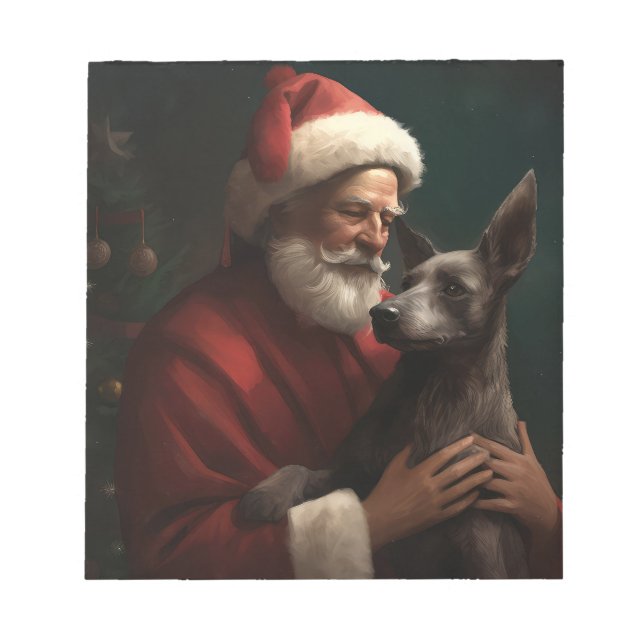 Bloco De Notas Xoloitzcuintli com Papai Noel Natal Festivo (Frente)