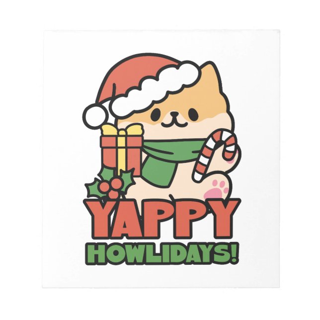 Bloco De Notas Yappy Howlidays - Bela Cartoon de Cão de Natal (Frente)