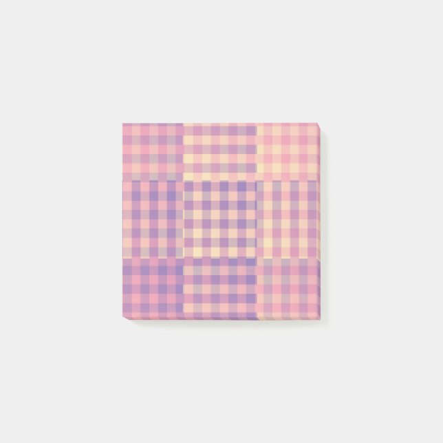 Bloco De Notas Yellow Pink Purple Checker Patchwork Pattern (Frente)