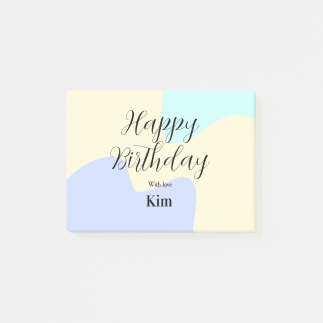 Bloco De Notas Yellow purple green happy birthday abstract pastel (Frente)