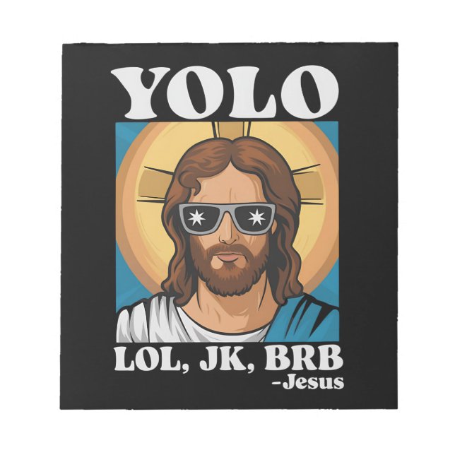 Bloco De Notas YOLO LOL JK BRB Jesus Engraçado Páscoa (Frente)