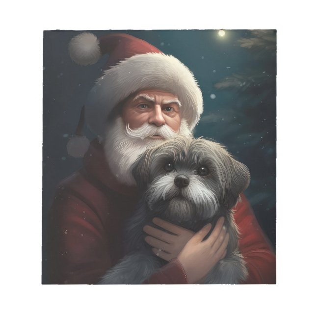 Bloco De Notas Yorkipoo com Papai Noel Natal Festivo (Frente)
