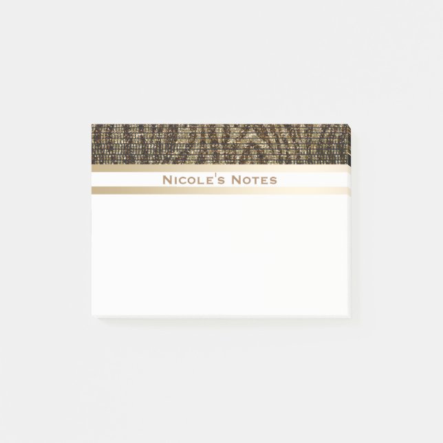 Bloco De Notas Zebra Marrom Dourado Brilho Glam Tendente Personal (Frente)