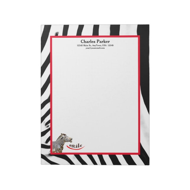 Bloco De Notas Zebra Sorri Preto/Branco/Vermelho Personalizável G (Invertido)