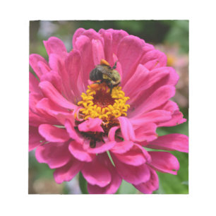 Bloco De Notas Zinnia rosa e abelha-lombo