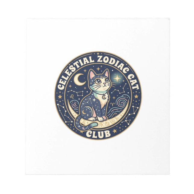 Bloco De Notas Zodíaco Celestial Gato Fofo Camiseta Design - Cel (Frente)