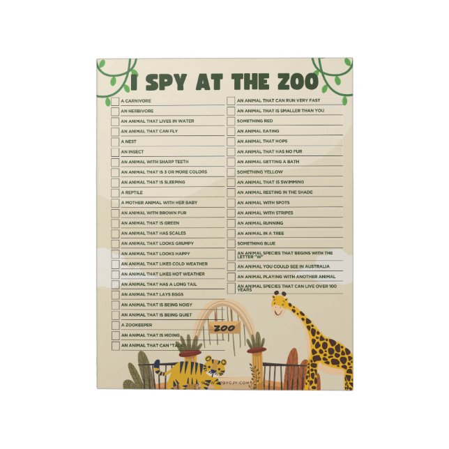 Bloco De Notas Zoo Scavenger Hunt Educacional (Invertido)