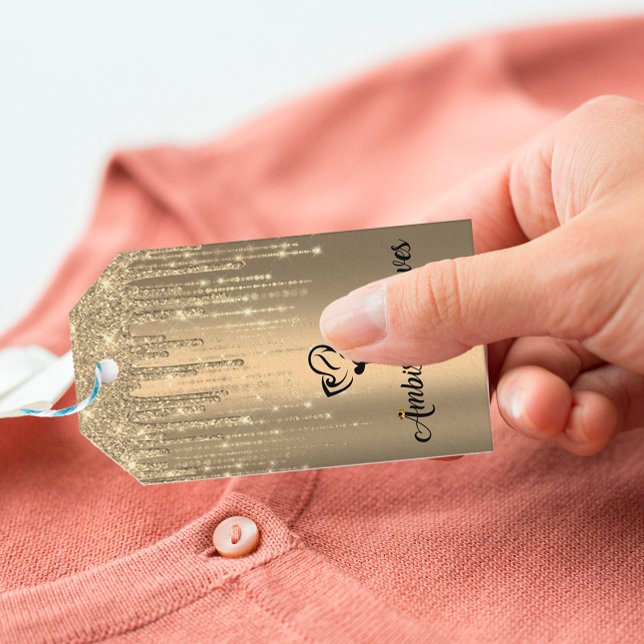 Bloco personalizado Etiqueta de preço de vestuário (Custom Boutique Clothing Price Tag Gold Drips Logo)