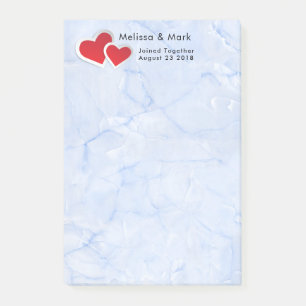 Bloco Post-it 2 corações de papel vermelhos no casamento de