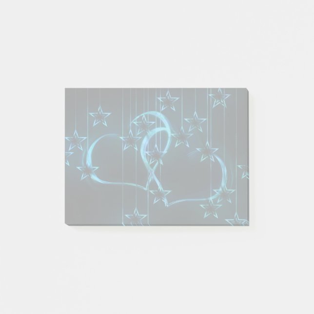 Bloco Post-it 2 corações e estrelas azuis (Frente)