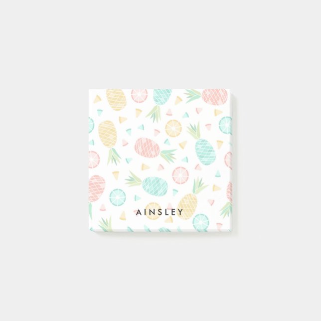 Bloco Post-it Abacaxis cor-de-rosa & nome feito sob encomenda (Frente)