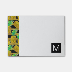 Bloco Post-it Abacaxis dourados no monograma das listras