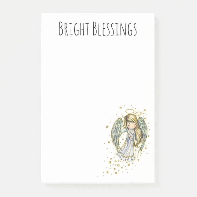 Bloco Post-it Adesivos de Anjo Fofo com Bênçãos Brilhantes (Frente)