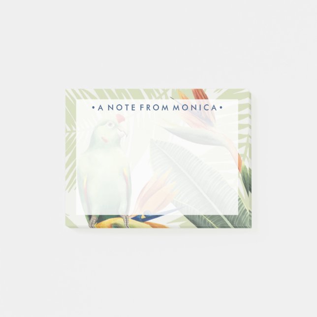 Bloco Post-it Adicionar Seu Nome| Folhas De Palma Com Pássaro Ve (Frente)