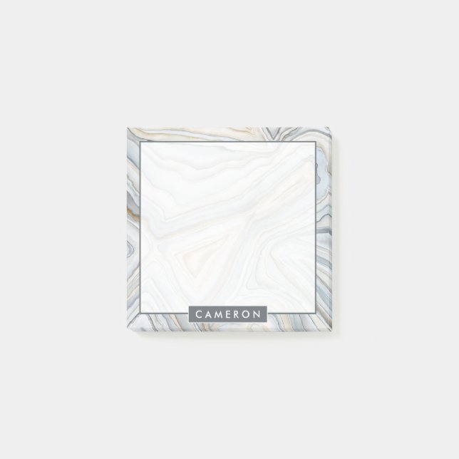 Bloco Post-it Adicione seu nome | Desenho abstrato da Cinza (Frente)