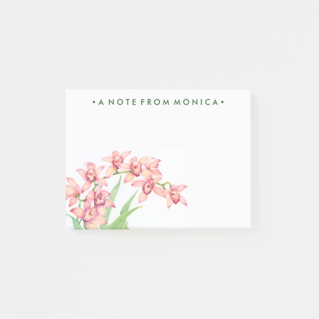 Bloco Post-it Adicione seu nome | Flores De Cor De Água Rosa (Frente)