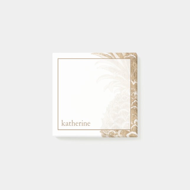 Bloco Post-it Adicione seu nome | Pinanás Tropical Dourada (Frente)