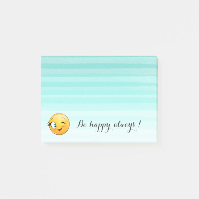 Bloco Post-it Adorável rosto de emoji piscando - seja feliz semp (Frente)