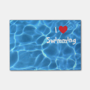Bloco Post-it Adoro Nadar Coração Vermelho com Água Piscina A