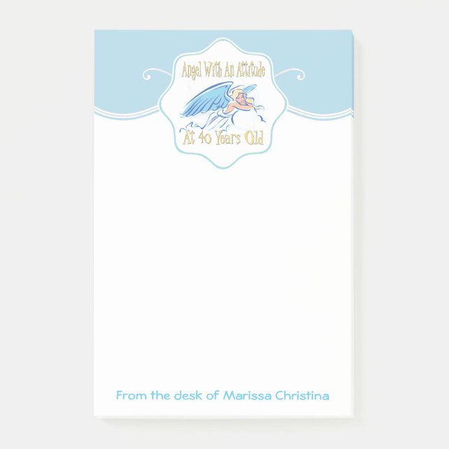 Bloco Post-it Anjo do aniversário de 40 anos com uma atitude (Frente)