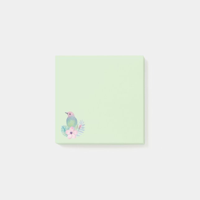 Bloco Post-it Aquarela Pássaro e Flores (Frente)