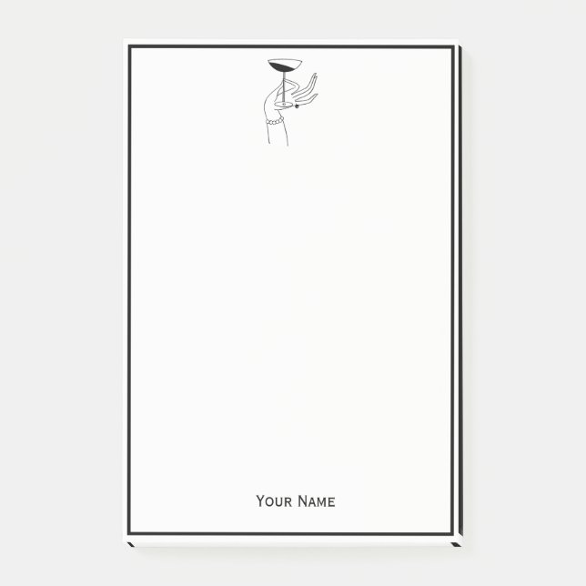 Bloco Post-it Art Deco Lady segurando vidro de champanhe (Frente)