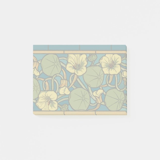 Bloco Post-it Art Nouveau Nasturtium Azul Dourado floral Verneui (Frente)
