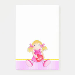 Bloco Post-it Arte de aquarela do boneco Rag nomeou posto que el