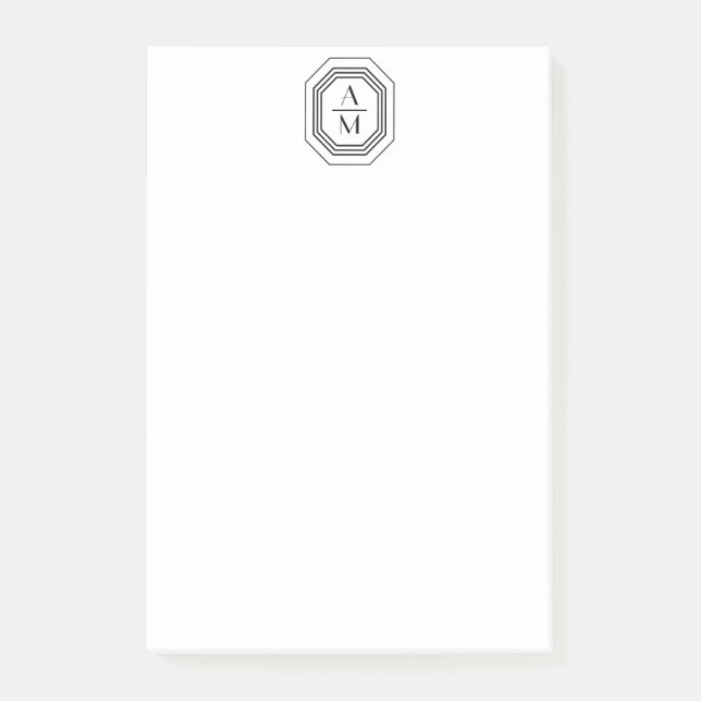 Bloco Post-it Arte Deco Monograma Empilhado Logotipo Preto/Branc (Frente)